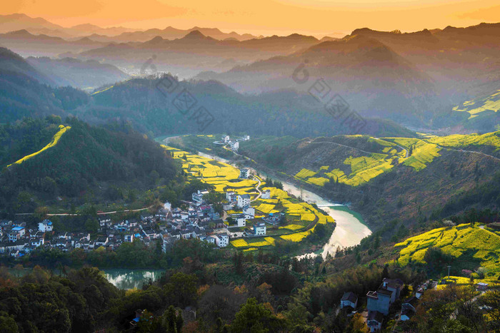 安徽省黄山市歙县石潭村风光田地氛围场景