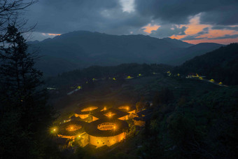 福建省南靖土楼夜景彩色图片高端镜头