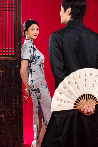 中式服装夫妇东方人屏风幸福高质量拍摄