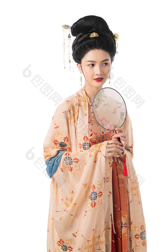 美女拿着扇子一个人东亚古典式相片