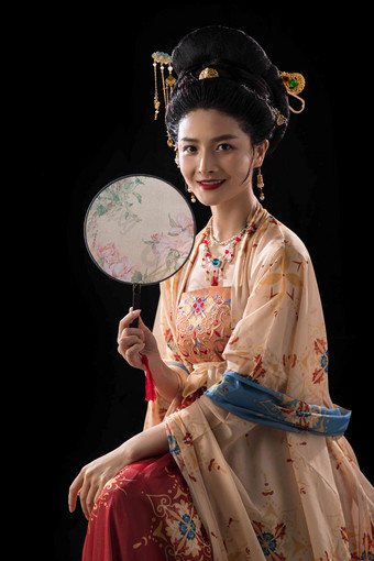 美女拿着扇子中国古代创意高清图片