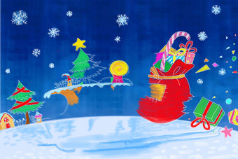 圣诞夜雪景插画卡通写实影相