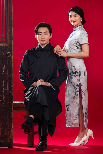 中式服装夫妇东方人男人清晰图片