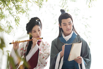 夫妻古代中国人看书氛围拍摄