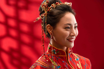 漂亮的中式新娘仅一个青年女人清晰素材