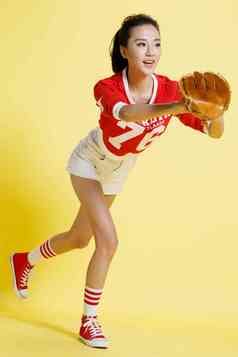 青年女人棒球运动