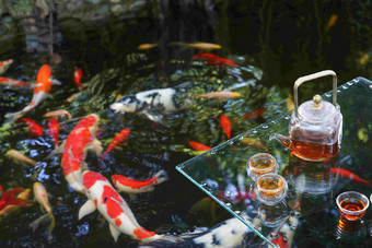 池塘边的茶具