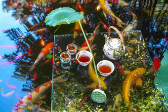 池塘茶具季节中国元素居住区氛围<strong>图</strong>片