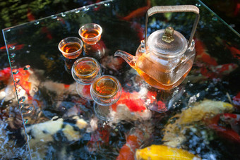 池塘茶具饮料热饮公园