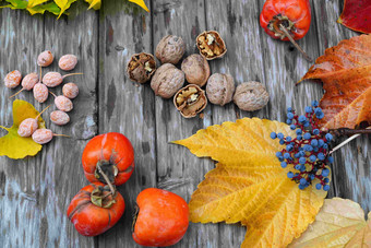 秋天丰收的果实水平构图高质量摄影图