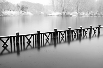 下雪后的湖边风景