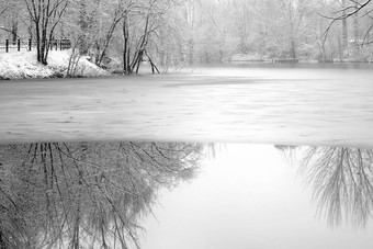 下雪后的湖边风景