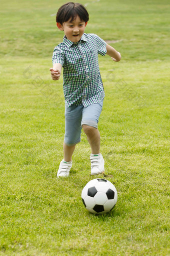 小男孩踢足球树清晰图片