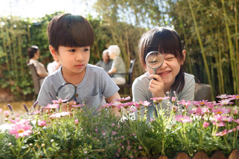 两个儿童在庭院里玩耍专注高质量场景
