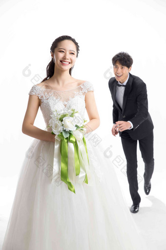 浪漫的新郎新娘女人东亚开端高清场景