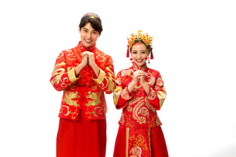 中式婚礼白色背景庆祝夫妇高端素材