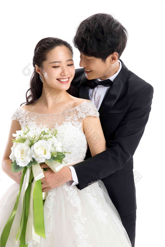 浪漫的新郎新娘连接东亚青年夫妇高端摄影图