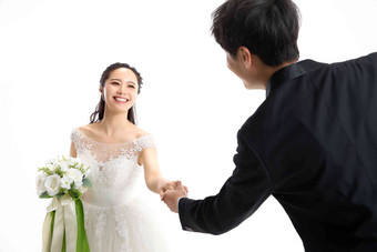 浪漫的新郎新娘连接青年人高清图片