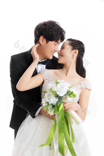 浪漫的新郎新娘中国白色背景漂亮的人高清图片