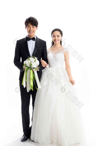浪漫的新郎新娘婚纱白色背景结婚庆典素材