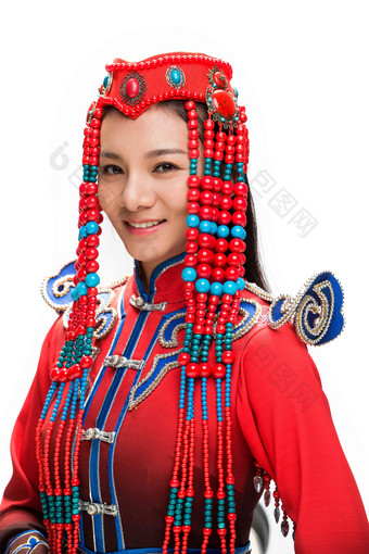 蒙古族女人一个人彩色图片民族服饰摄影图