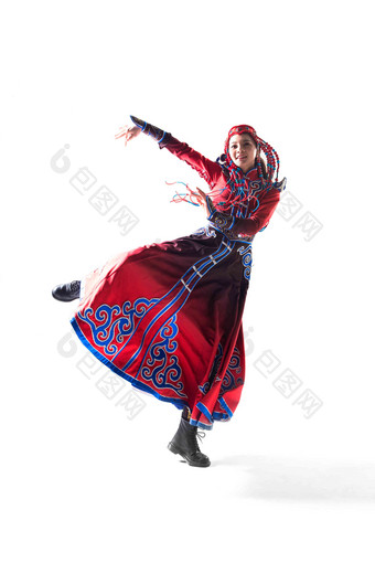 <strong>蒙古族</strong>女人装扮白色背景中国文化氛围镜头