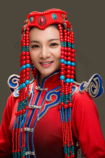 蒙古族女人装扮传统服装高质量相片