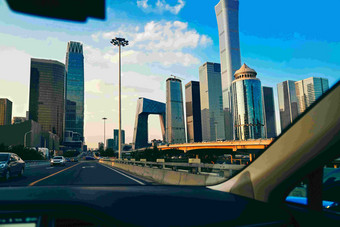 从车窗看北京国贸高楼大厦北京CBD氛围拍摄