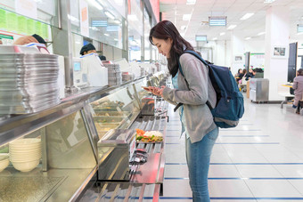 大学生在食堂里用餐