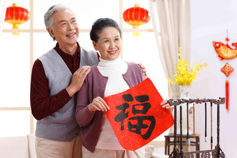 老年夫妇新年老年人舒适家庭生活高端镜头