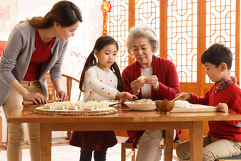 幸福家庭饺子老年人庆祝东亚高质量镜头