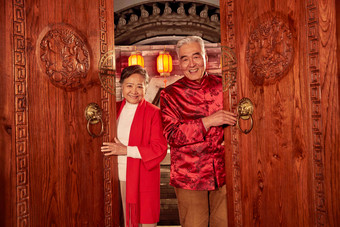 老年夫妇新年女人东方人节日照片