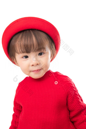 穿红衣戴红帽的可爱小女孩中国元素高质量素材