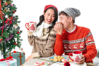 快乐圣诞节点心青年伴侣中国人高端拍摄