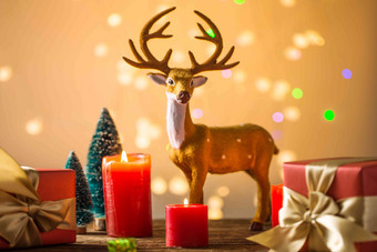 圣诞节静物树灯光鹿高端摄影