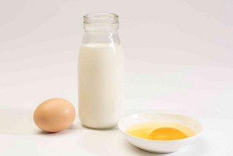 营养早餐鸡蛋和牛奶碟子清晰摄影图