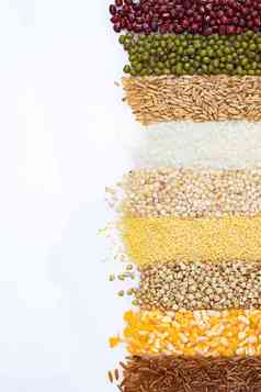 五谷杂粮组合平铺对比展示图燕麦米高清拍摄