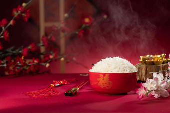 中国传统特色热腾腾的米饭碗高质量摄影