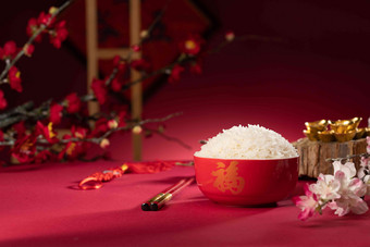 中国传统特色米饭绢花写实摄影