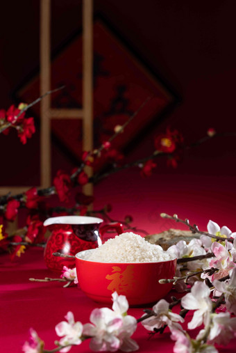 中国传统特色瓷碗盛大米