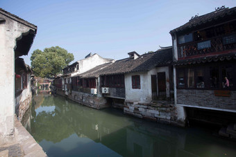 昆山锦溪古镇旅行房子水平构图场景