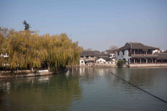 昆山锦溪古镇旅行河流都市风光氛围场景