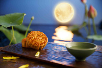 中秋节月饼甜食氛围照片