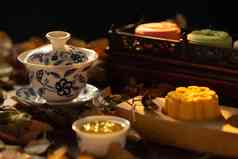 月饼与中式茶杯食物清晰素材