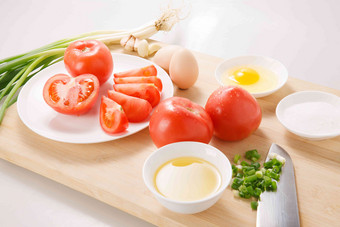 炒西红柿鸡蛋的食材菜板高端素材