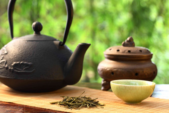 茶具中国竹子茶馆摄影
