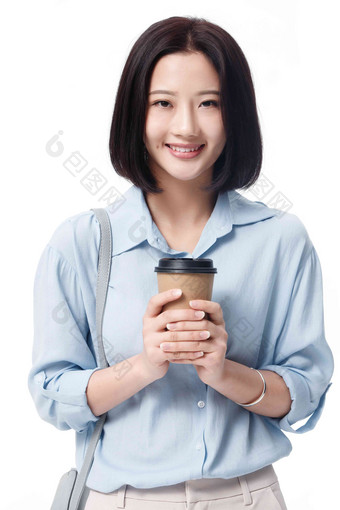 女<strong>白</strong>领手拿咖啡杯