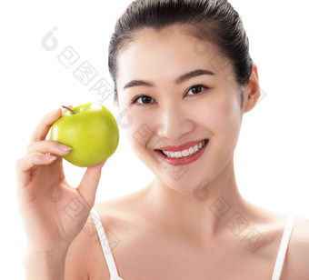 青年女人吃苹果<strong>水果高端</strong>摄影