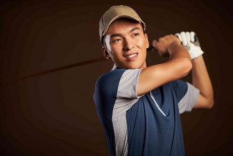 高尔夫动员东亚成年人黑色背景高端场景