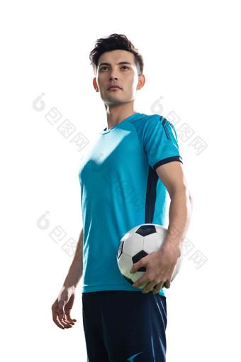 拿着足球的运动员肖像白色背景氛围场景